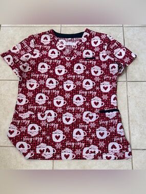 White Cross Stay Cozy Scrub Top